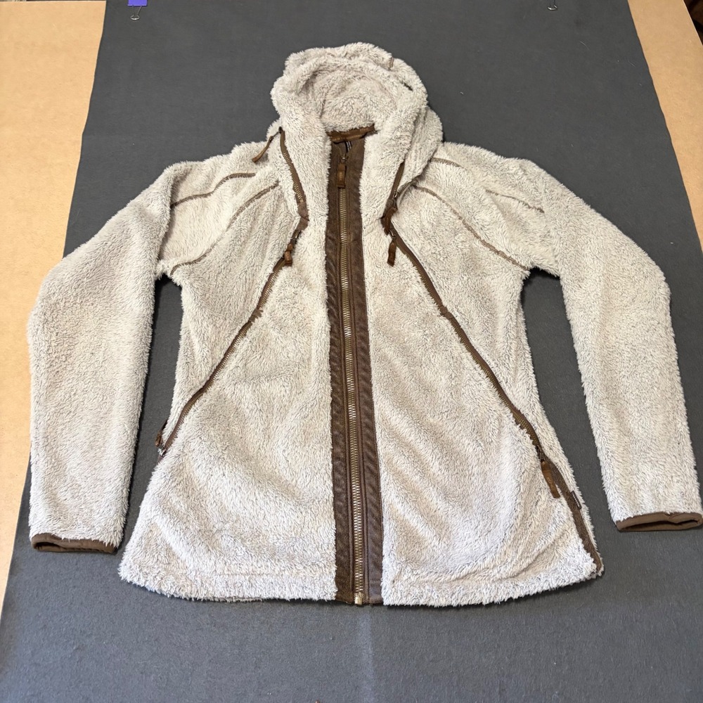 KUHL Flight Fuzzy Pullover Jacket Women L Grey Brown Cozy Outdoor Hike Fall Core